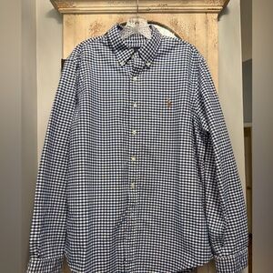 Ralph Lauren 100% Cotton Blue Navy and‎ White Checkered Shirt Size L